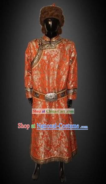 Traditional Chinese Mongolian Robe and Hat Complete Set