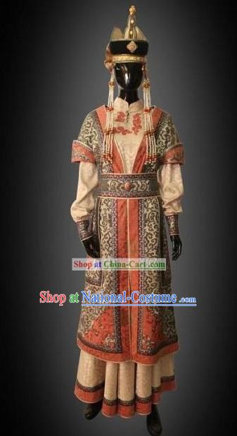 Traditional Chinese Mongolian Clothing and Hat Complete Set for Women