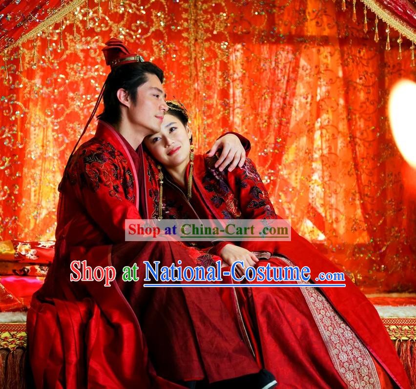 Ancient Chinese Ling Huchong and Ren Yingying Wedding Dresses for Men and Women