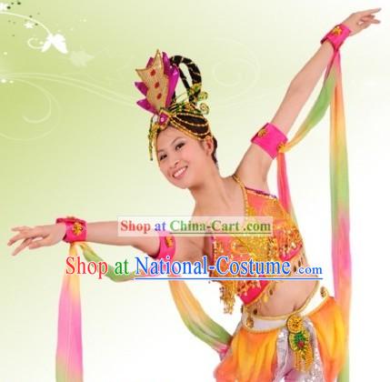 Ancient Chinese Fei Tian Dance Costume and Hair Accessories for Women