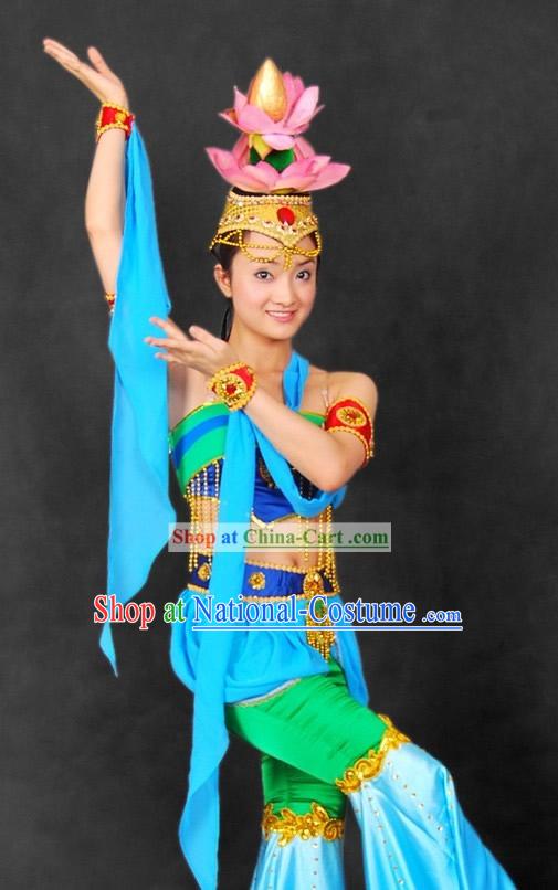 Lian Hua Wu Ancient Chinese Palace Lotus Dance Costumes and Hair Accessories for Women