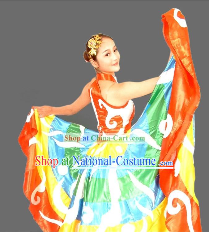 Traditional Chinese Stage Performance Dance Costumes and Headpiece for Women