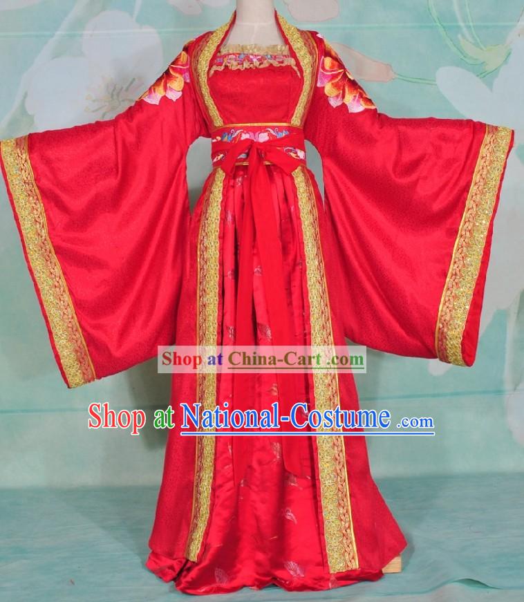 Ancient Chinese Brides Lucky Red Embroidered Wedding Dress and Veil