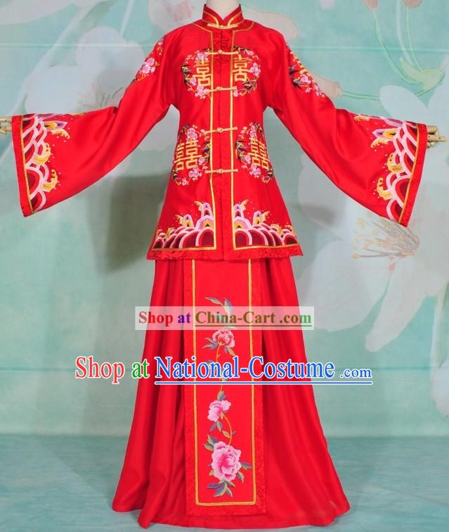 Chinese Classical Embroidered Xi Wedding Dress for Brides