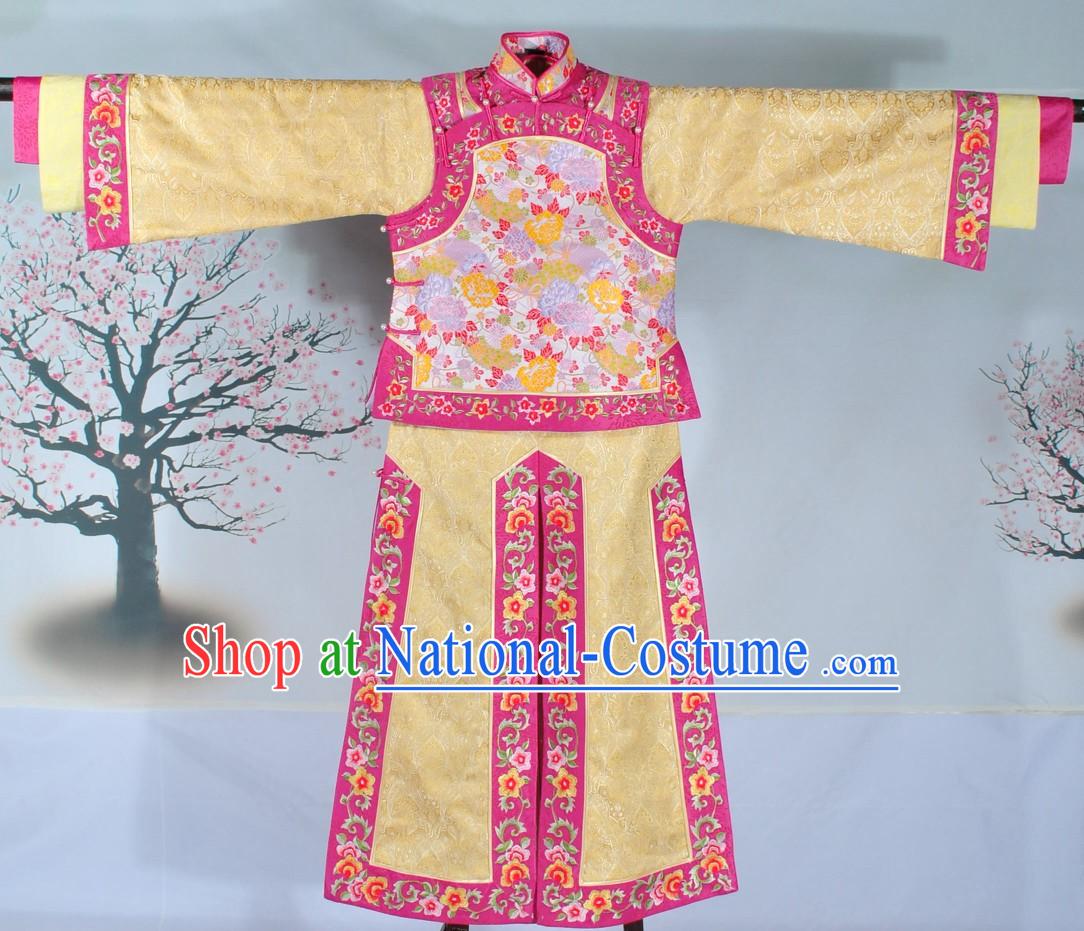 Supreme Qing Dynasty Embroidered Flower Princess Dress Complete Set