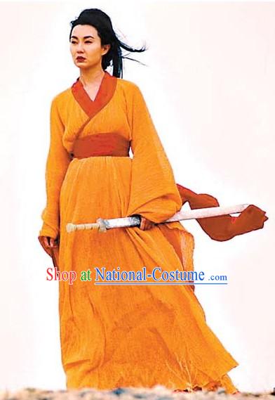 Ancient Chinese Orange Swordswoman Costumes in Hero