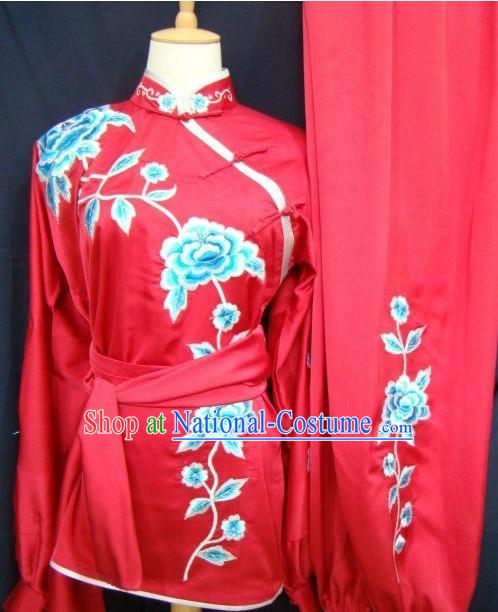 Chinese Kung Fu Embroidered Flower Competition Silk Uniform for Women