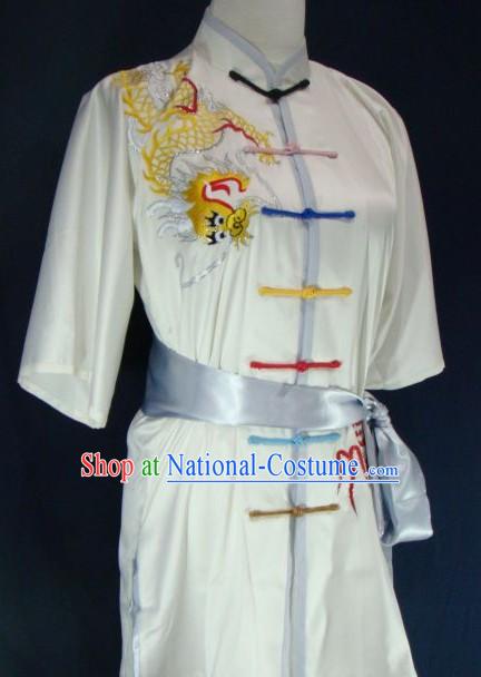 Chinese Kung Fu Embroidered Dragon Competition Silk Uniform for Men