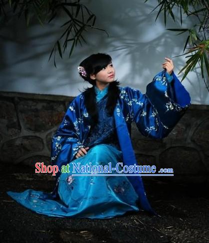 Ancient Chinese Ming Dynasty Embroidered Flower Coat and Dress Complete Set for Women