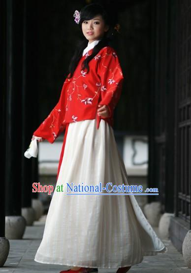 Ancient Chinese Ming Dynasty Red Wedding Dress Complete Set for Brides