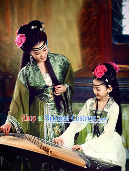 Ancient Chinese Mother and Daughter Guzhuang Hanfu Clothing Two Sets