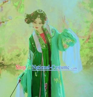 Ancient Chinese Green Embroidered Opera Hua Dan Costumes for Women