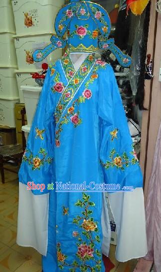 Chinese Peking Opera Embroidered Flower Young Man Costume and Hat