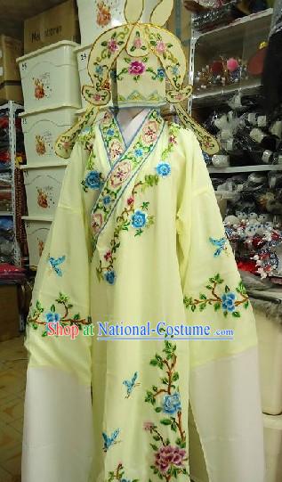 Chinese Peking Opera Embroidered Flower Costume and Hat for Men