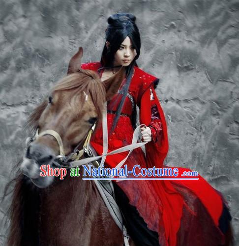 Ancient Chinese Red Female Knight Costumes