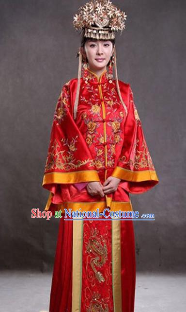 Traditional Chinese Embroidered Lucky Red Wedding Dress Complete Set