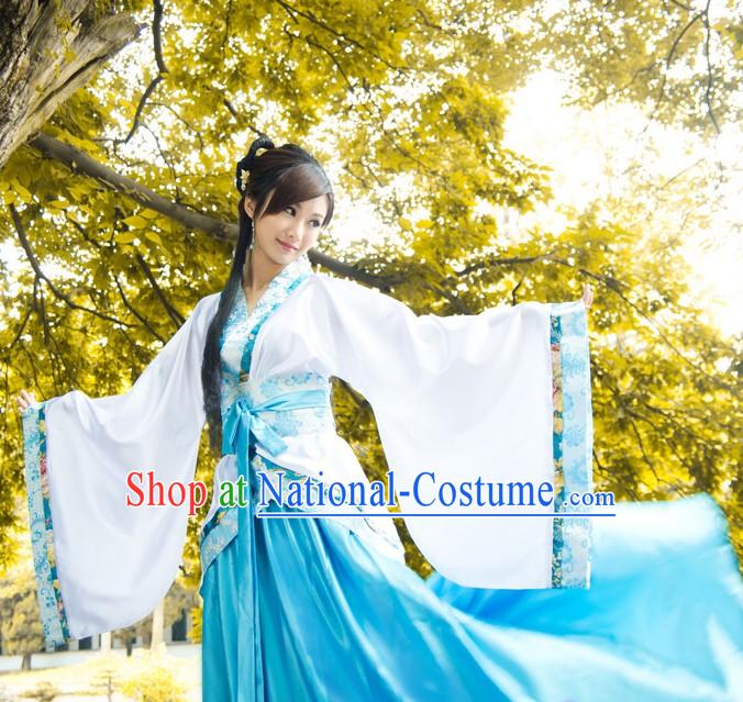 Ancient Chinese Blue and White Hanfu Dance Costumes for Women