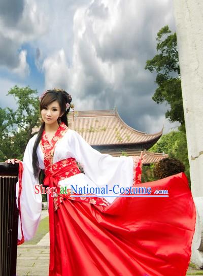 Ancient Chinese Red and White Hanfu Dance Costume for Women