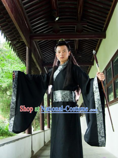 Ancient Chinese Plain Black Hanfu Costume for Men