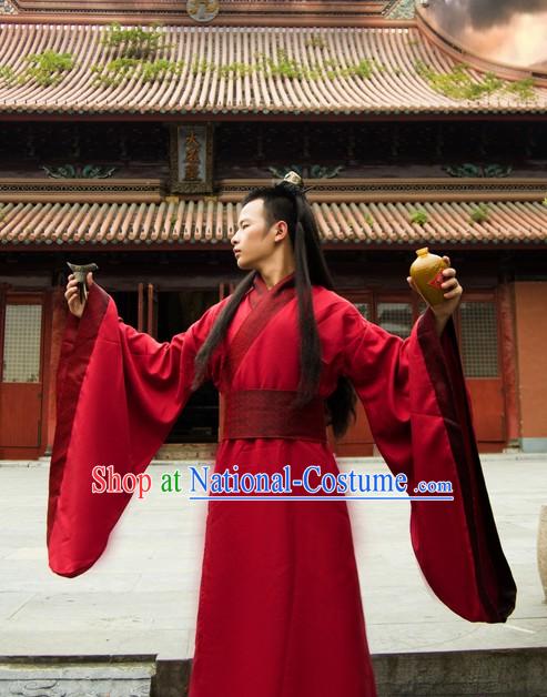 Ancient Chinese Plain Red Hanfu Costume for Men