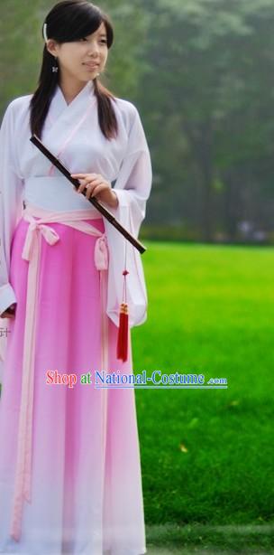 Ancient Chinese Han Fu Color Transition Clothes for Lady