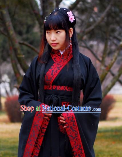 Ancient Chinese Empress Black Clothing with Embroidered Red Trim