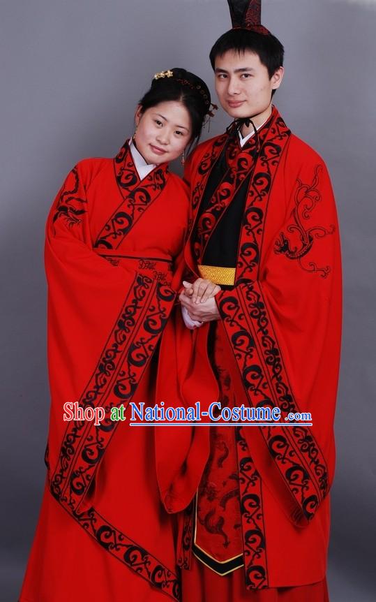 Chinese Classical Hanfu Wedding Dresses Two Complete Sets for Men and Women