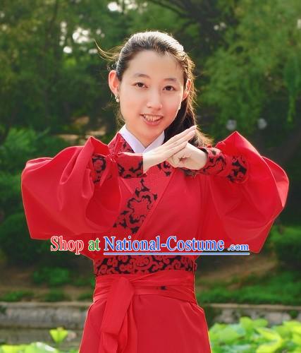 Han Dynasty Red Kung Fu Clothing for Women