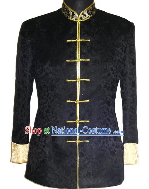 Supreme Black Silk Brocade Dragon Ceremonial Dress