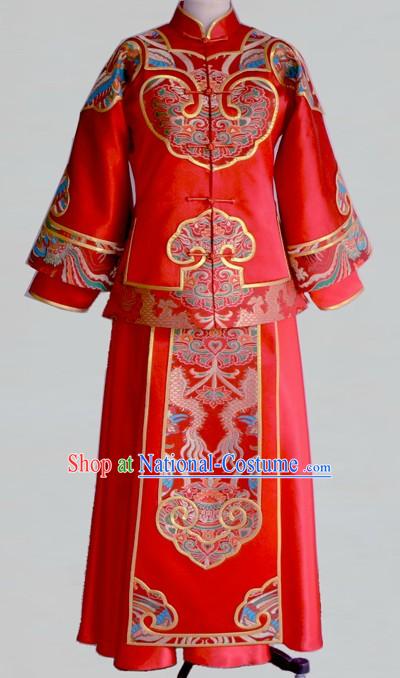 Chinese Classic Red Wedding Blouse and Skirt Complete Set for Lady