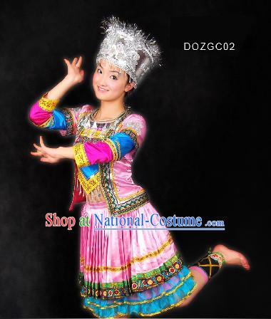 Traditional Chinese Dong Minority Dance Clothes and Hat for Women