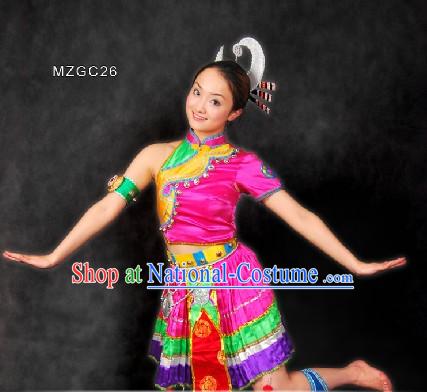 Traditional Chinese Miao Dance Costumes and Head Pieces for Women