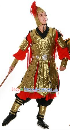 Ancient Chinese General Style Armor Costume and Helmet for Men