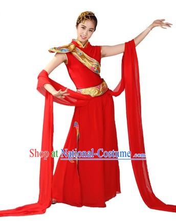 Chinese Classical Red Dance Costume and Head Piece for Women