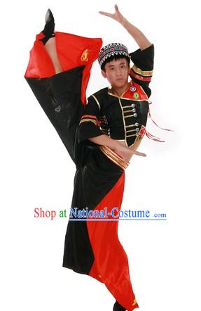 Chinese Traditional Yi Minority Dance Costume and Hat for Men