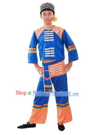 Chinese Traditional Gaoshan Minority Dance Costume and Hat for Men