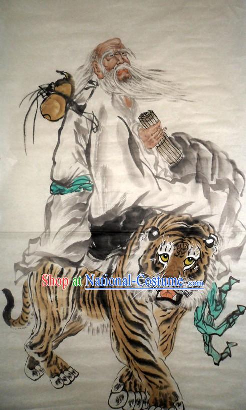 Traditional Chinese Painting Lao Tzu and Tiger by Yan Sheng