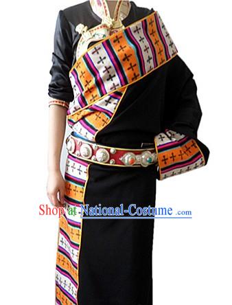 Traditional Chinese Black Tibetan Clothing Complete Set for Women