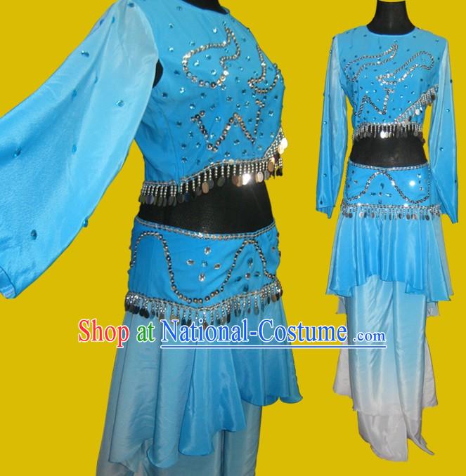 Classic Blue Folk Solo Dancing Costumes for Women