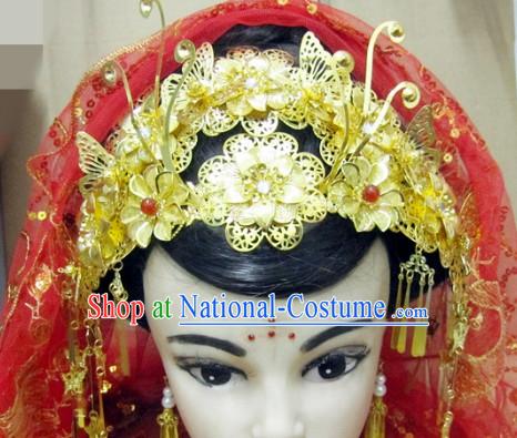 Traditional Chinese Wedding Headpiece and Veil for Brides