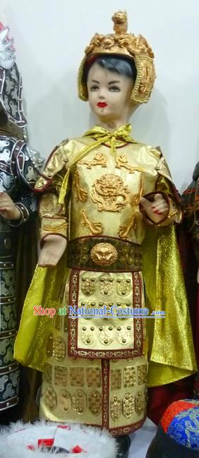 Ancient Prince Imperial Golden Armor Costumes and Helmet for Children