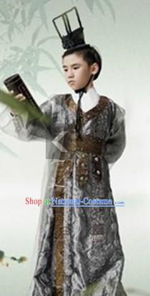 Ancient Chinese Han Dynasty Emperor Costumes and Crown for Boys