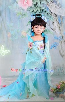 Ancient Chinese Blue Princess Clothing for Girls