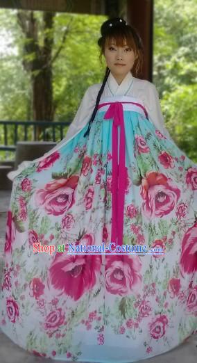 Ancient Chinese Tang Dynasty Summer Wear Flower Ruqun Outfit for Girls