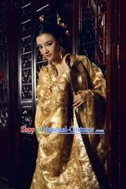 Ancient Chinese Golden Empress Clothing Complete Set for Women