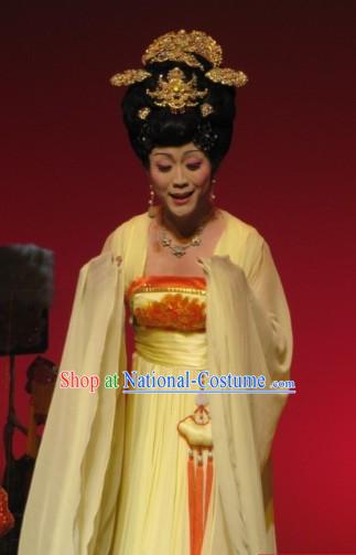 Ancient Chinese Stage Performance Tang Dynasty Empress Peony Costumes and Headwear