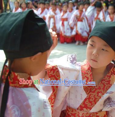 Ancient Chinese School Student Costumes Three Pieces Set for Kids