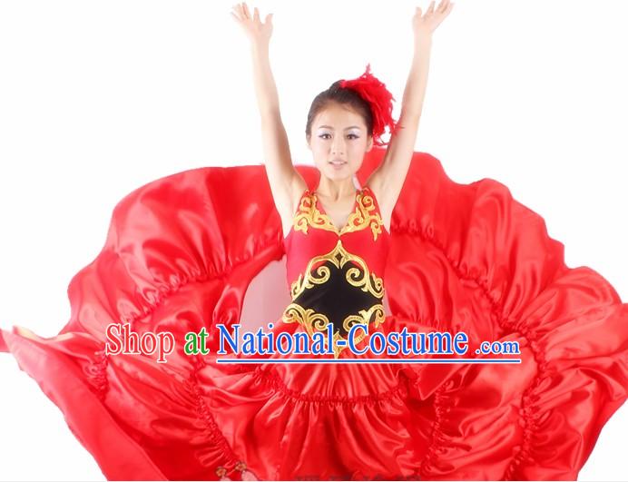 Traditional Chinese Spainish Bullfight Dance Costumes and Headwear for Women