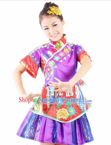 Traditional Chinese Miao Ethnic Dance Costumes and Headwear for Women