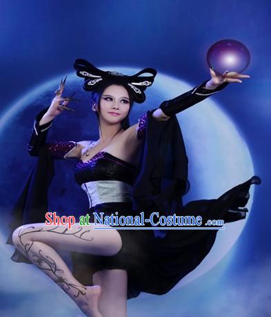 Black Halloween Chinese Fairy Costumes and Wig